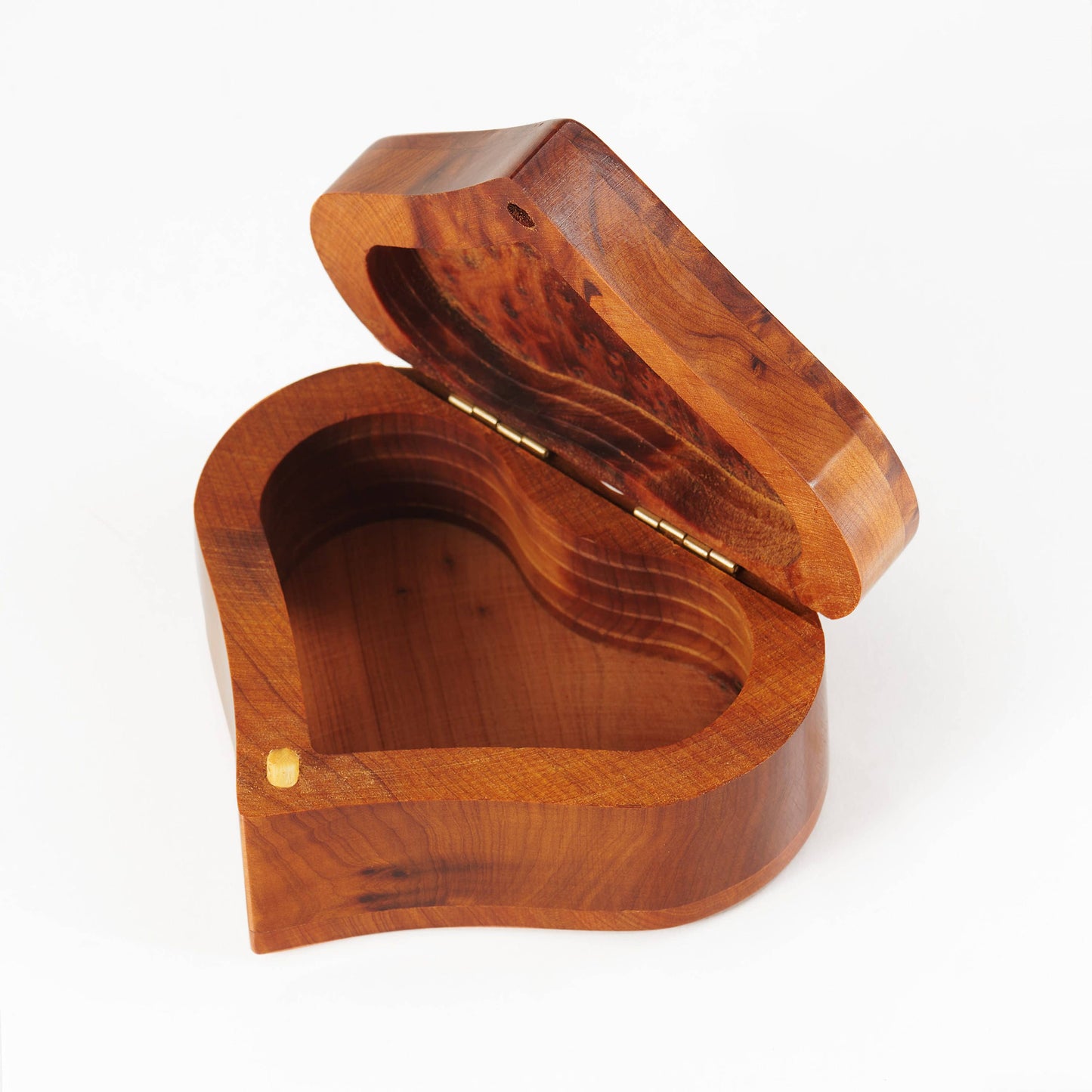 Burl Wood Heart-Shaped Ring Box