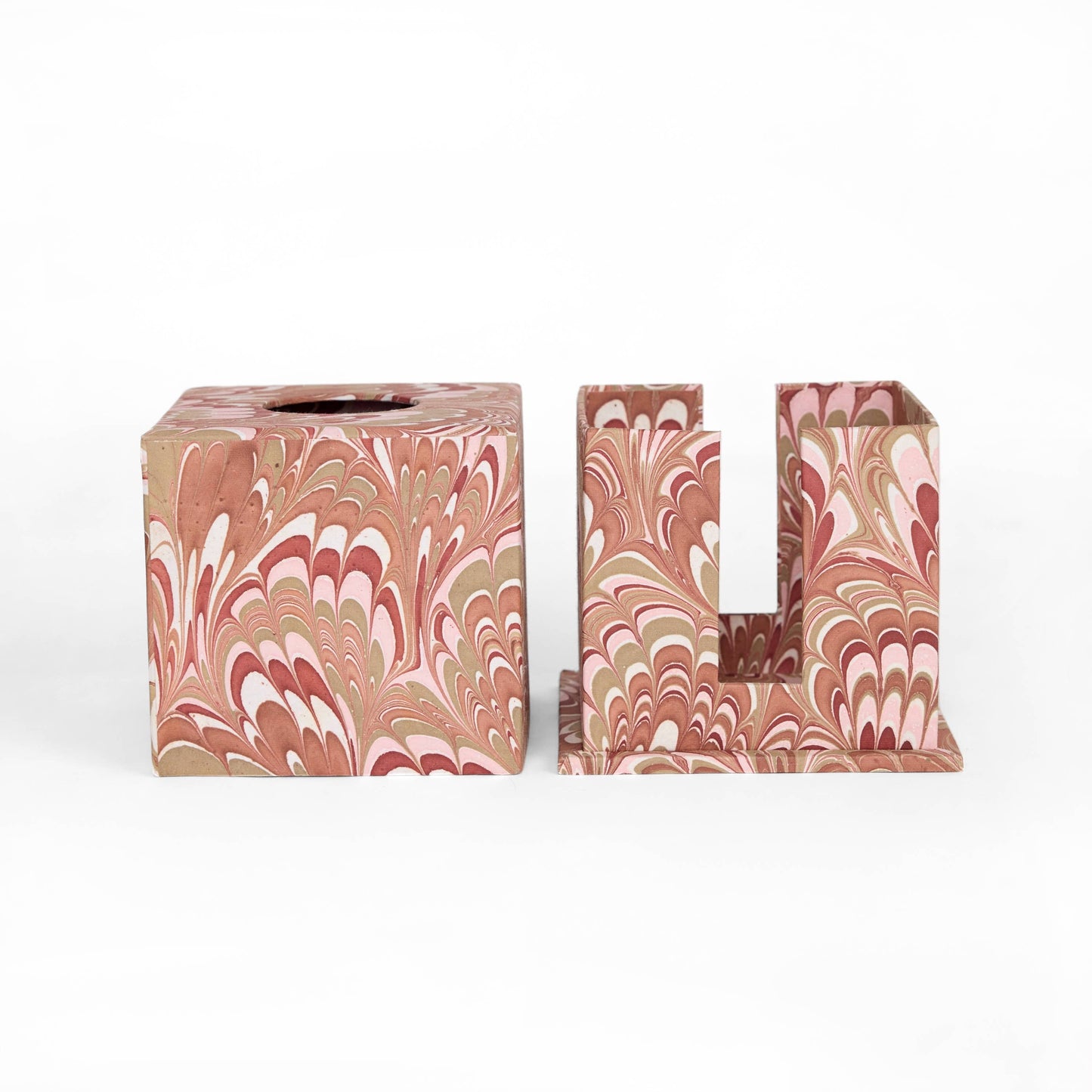 MARBLED LARGE TISSUE BOX - OCHRE PEACOCK