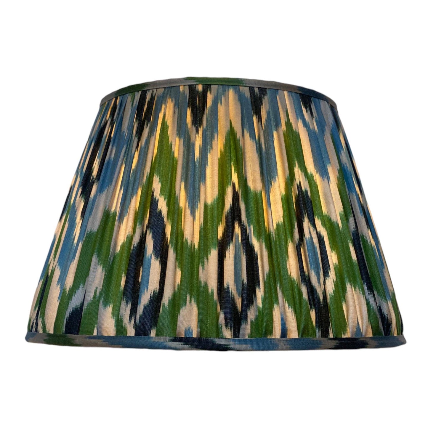 Blue and green ikat silk lampshade 18 in.