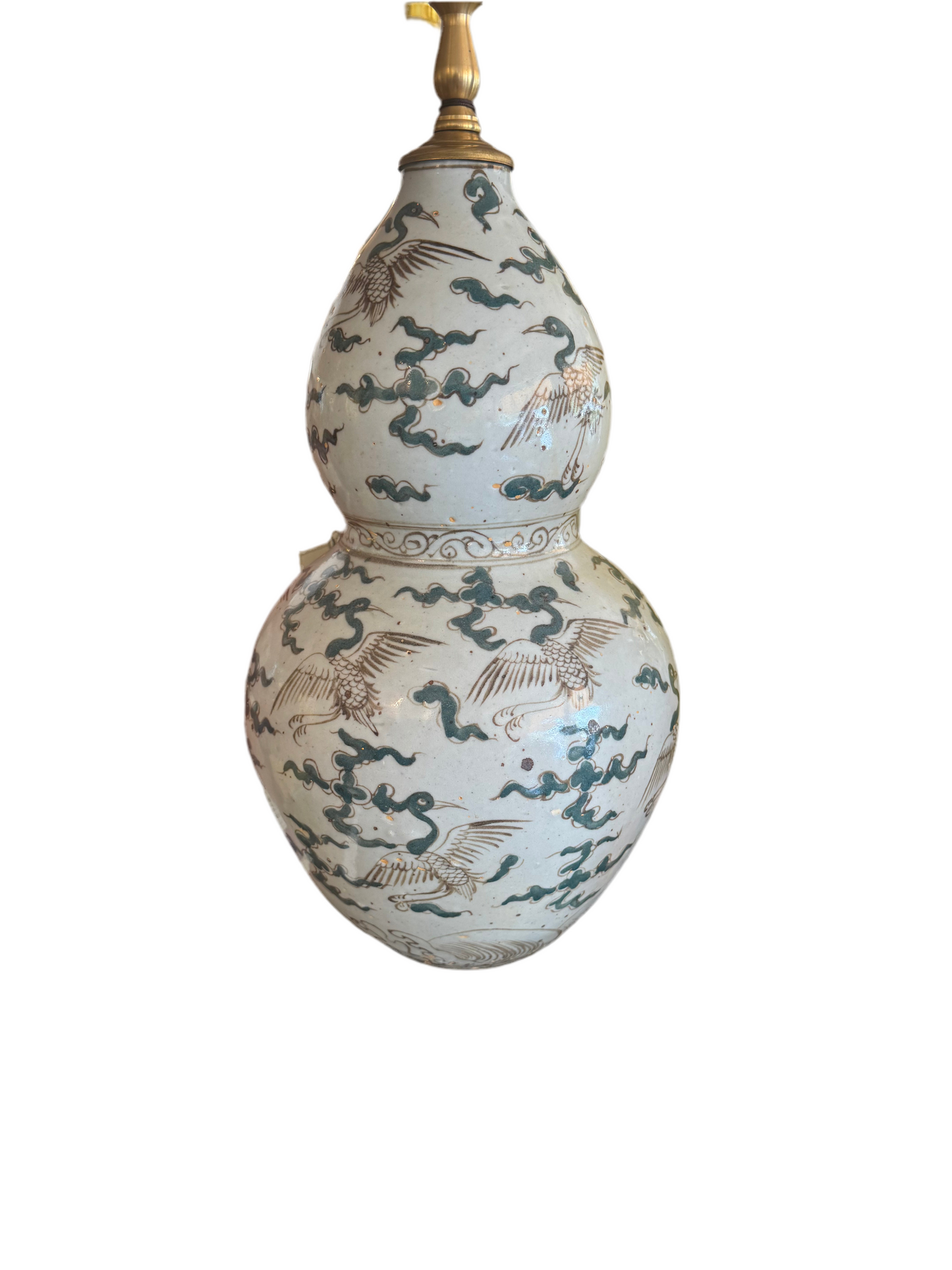 Porcelain Green Crane White Gourd Lamp