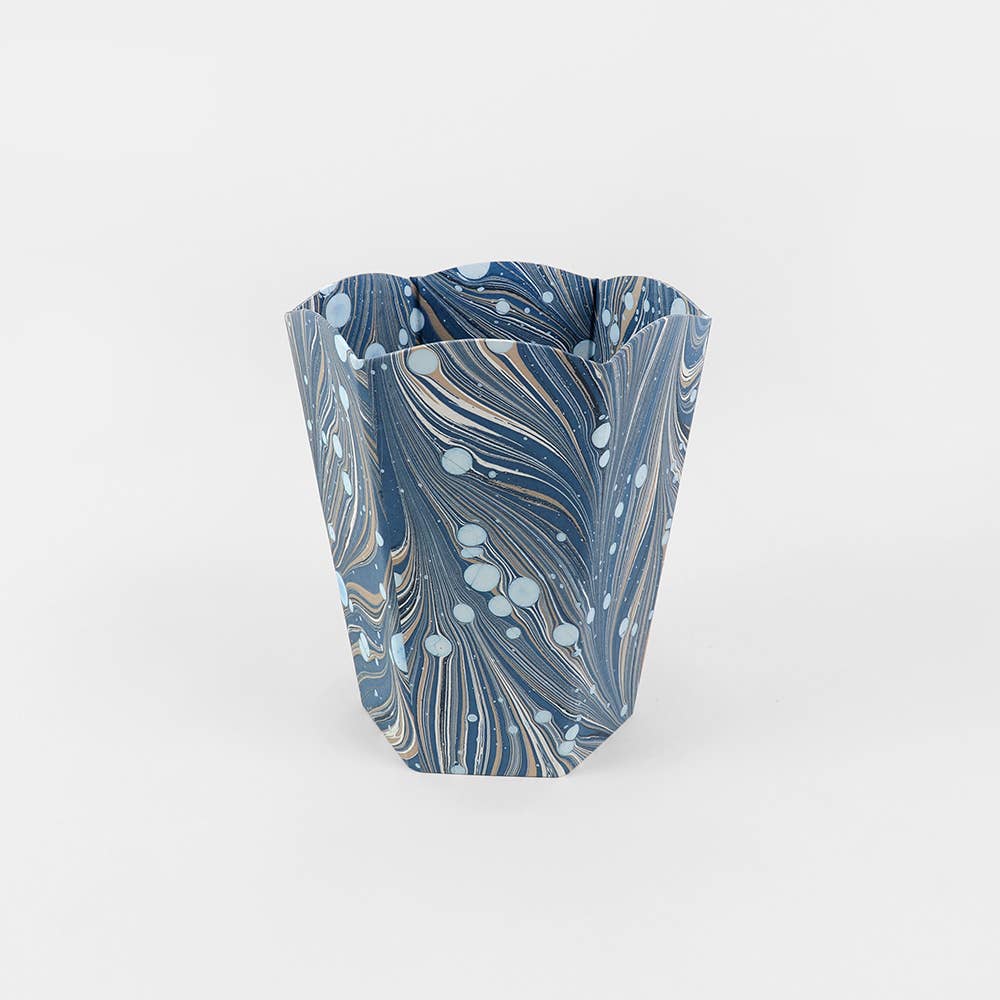 MARBLED SCALLOPED COLLAPSIBLE BASKET - FIRE WHIRL BLUE