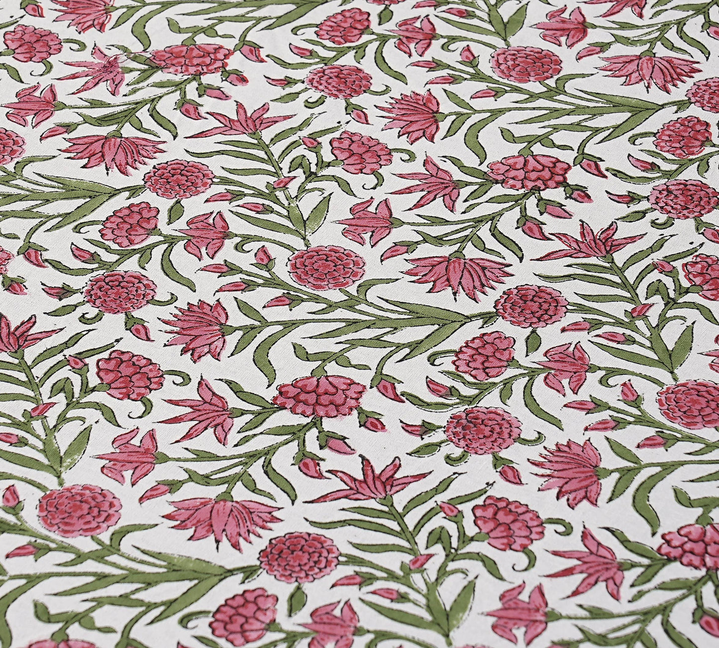 Red Garnet Hand Block Printed 100% Cotton Round Tablecloth: 110 Inch