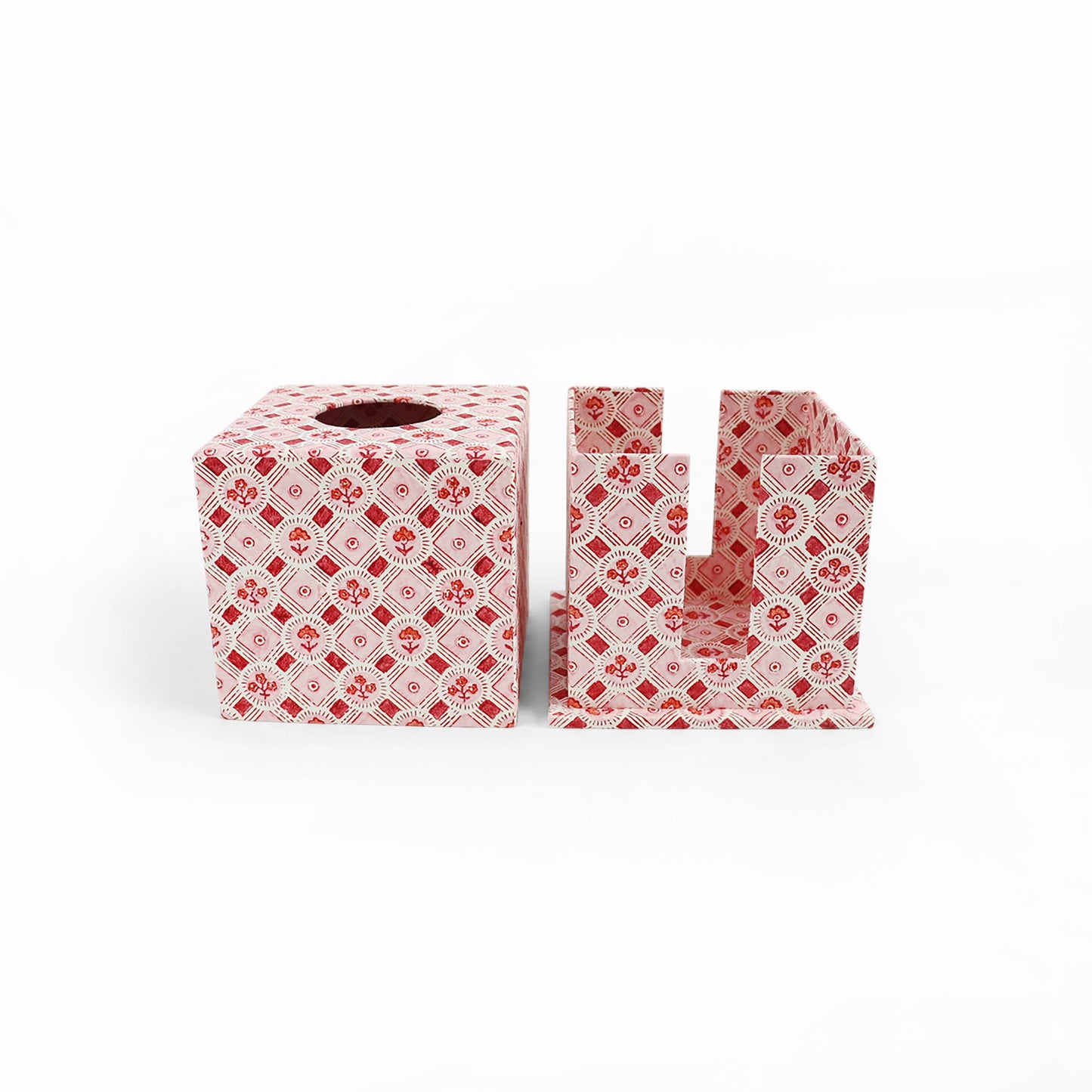 BLOCK PRINTED TISSUE BOX - HOLIDAY EDIT SPRING BLOOM RED