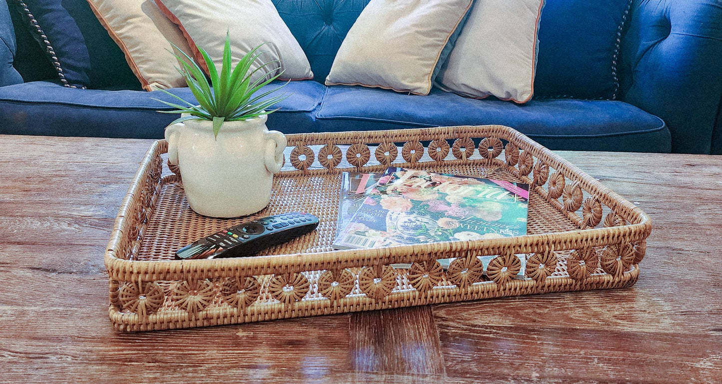 Rattan Rectangular Tray - Brown / 17"