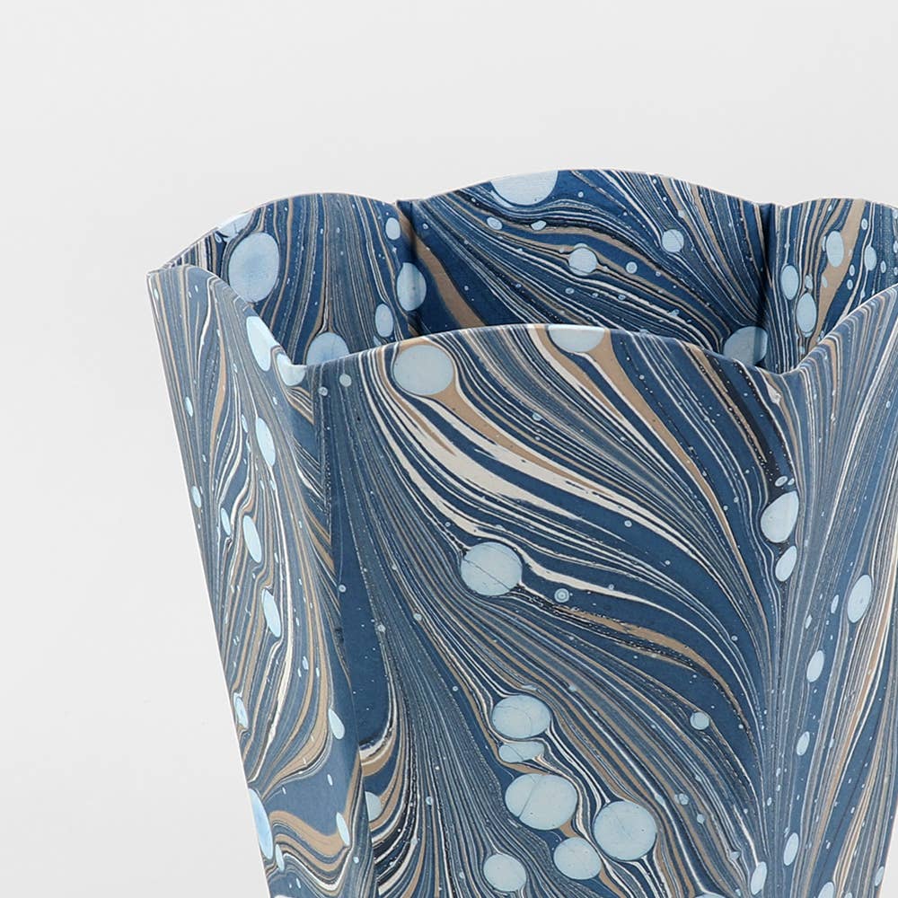 MARBLED SCALLOPED COLLAPSIBLE BASKET - FIRE WHIRL BLUE