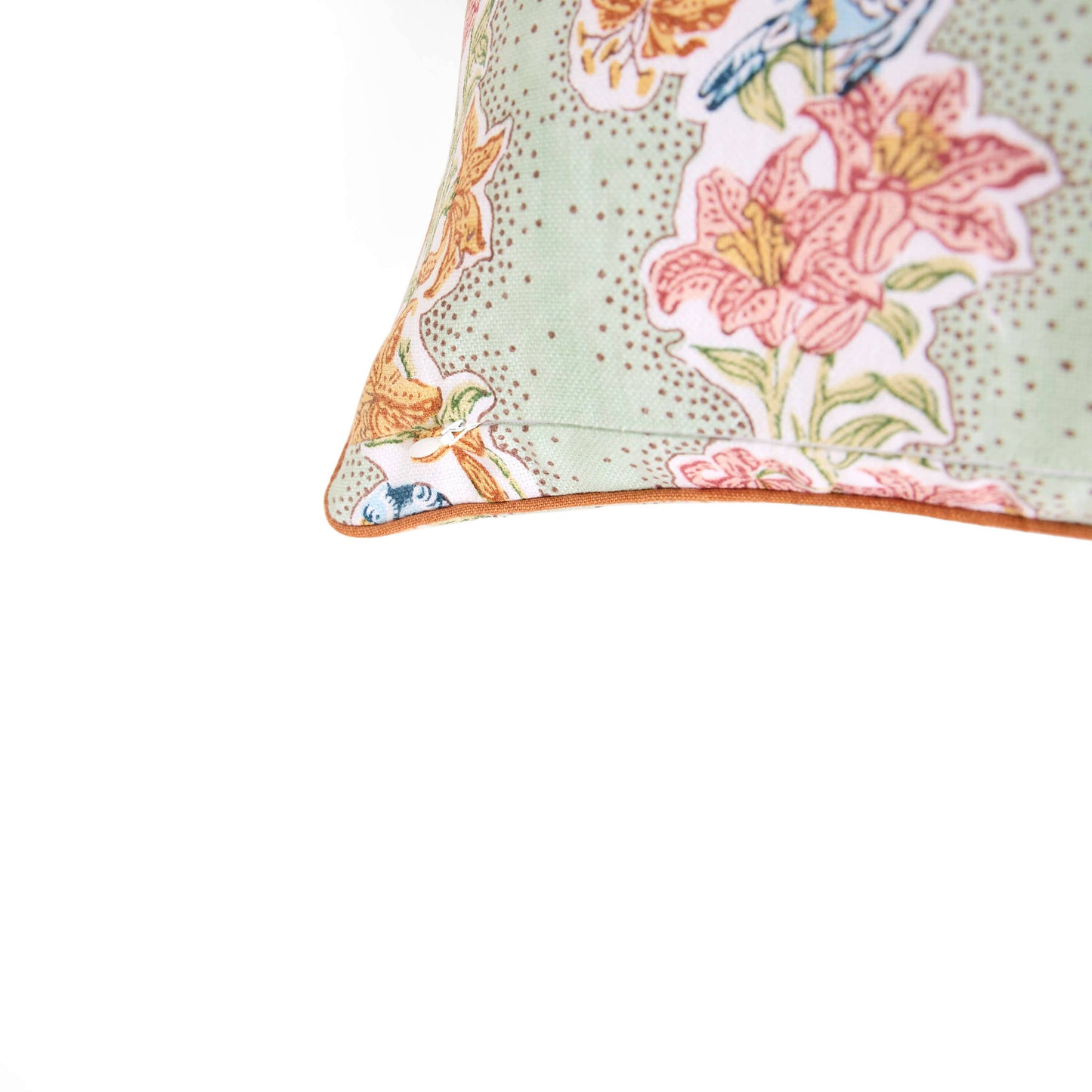 BLOCK-PRINTED PIPED SQUARE CUSHION COVER - MINT MEHER