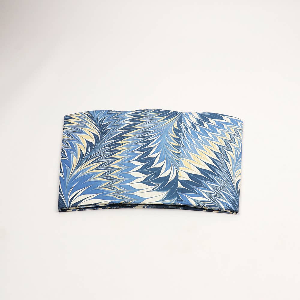 Hand Marbled Scalloped Collapsible Basket - Indigo Feather