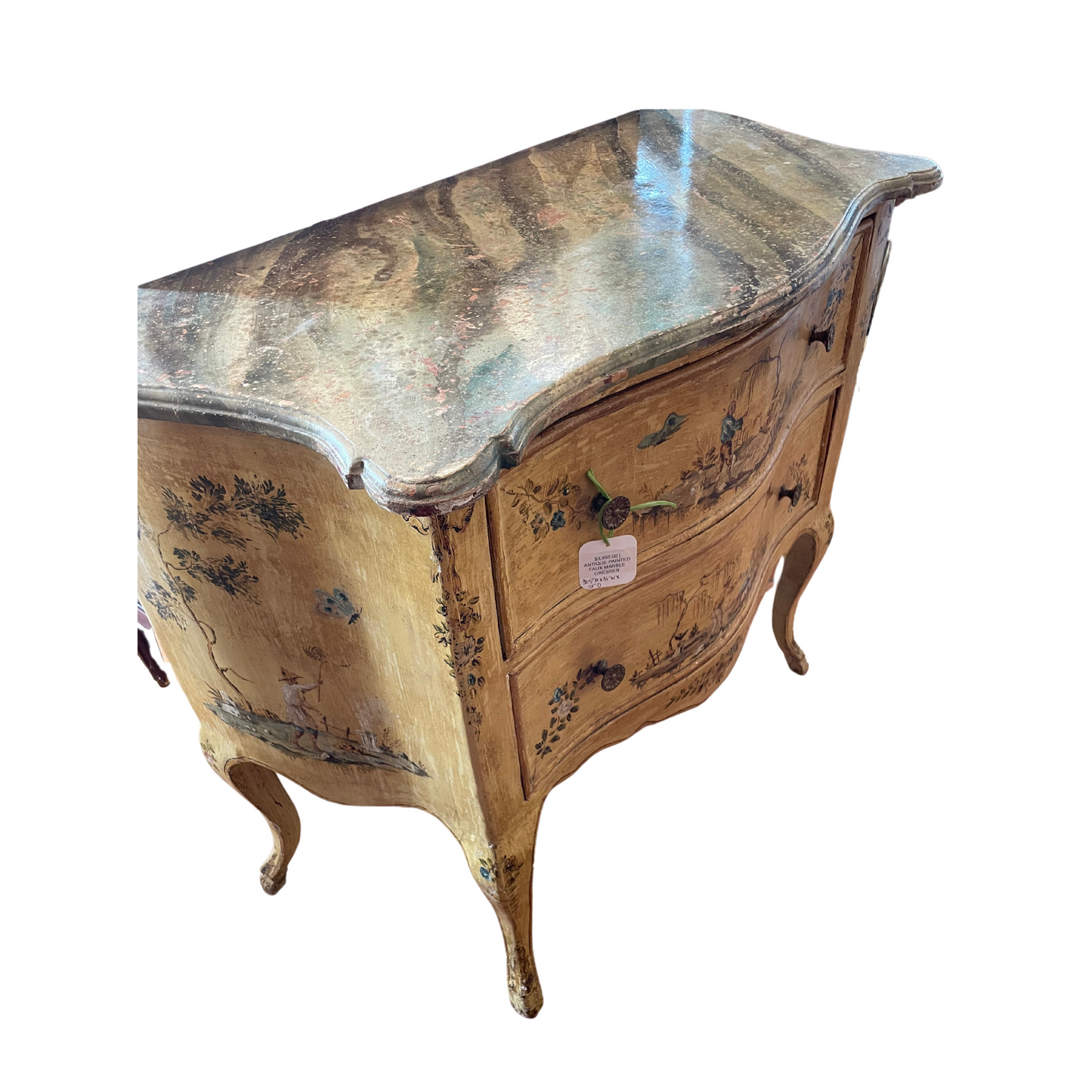 Antique Painted Faux Marble and Chinoiserie Dresser