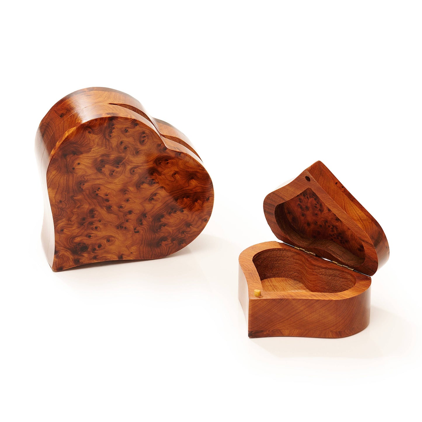 Burl Wood Heart-Shaped Ring Box