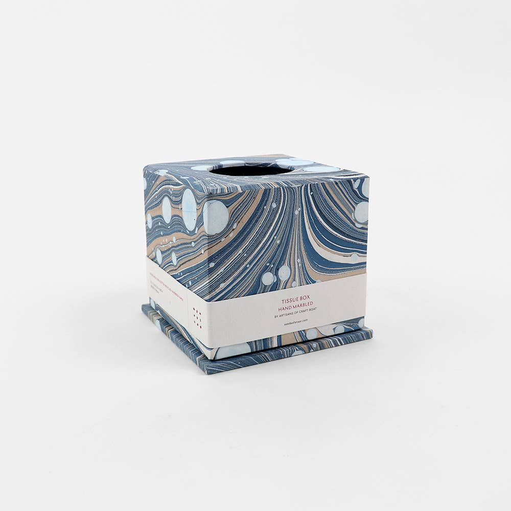 MARBLED TISSUE BOX FIRE WHIRL - BLUE
