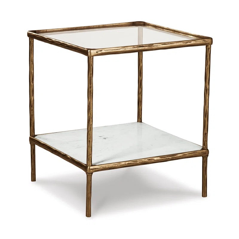 Brass Side Table with Glass and Marble