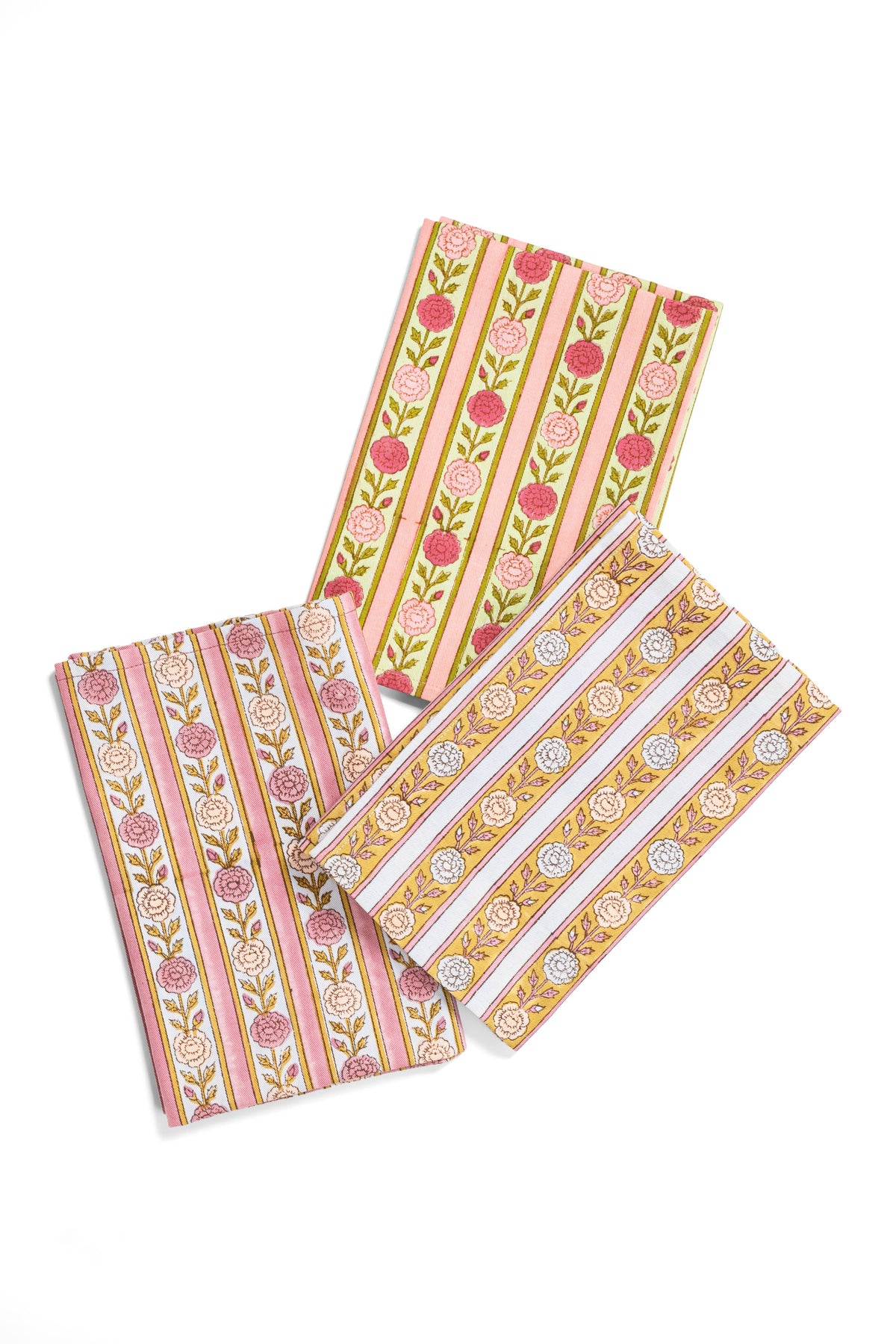 Pink Vintage Floral Stripe Napkins - Set of 4