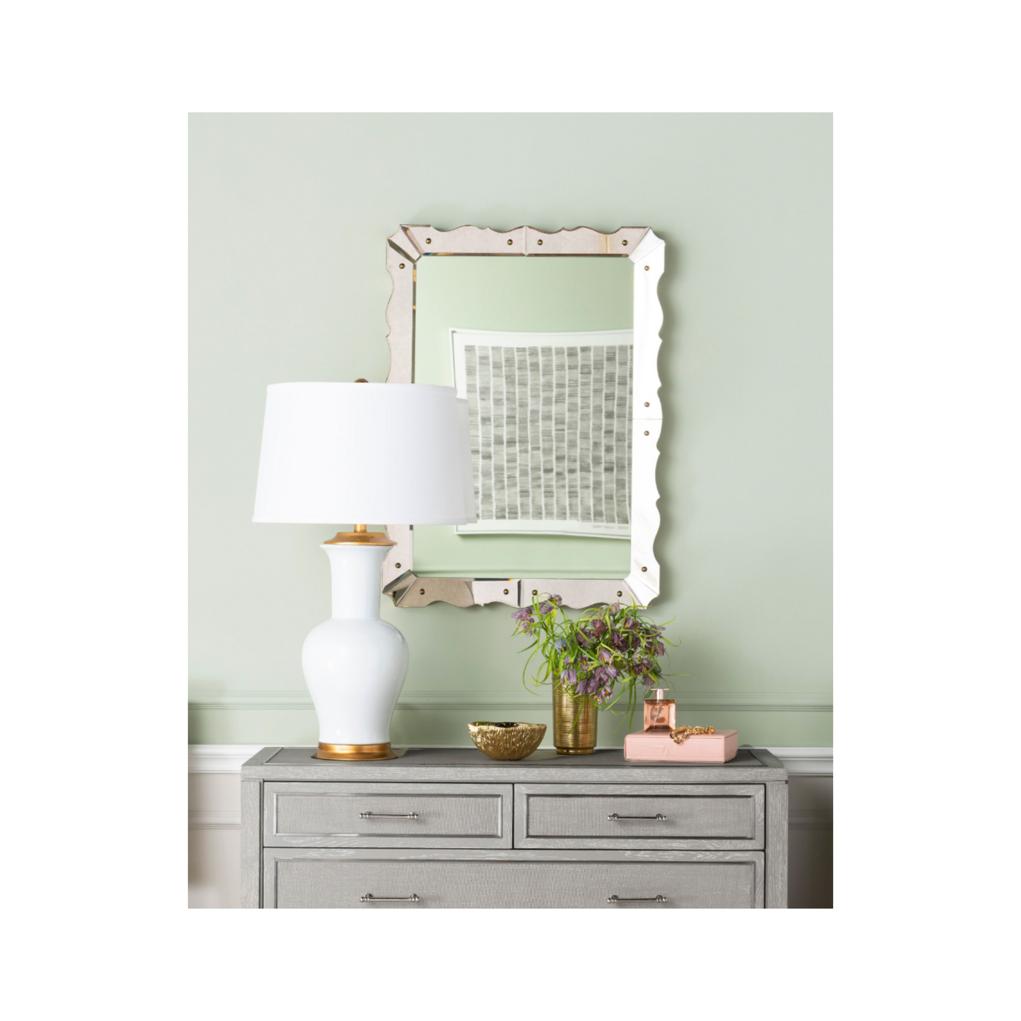 Framed Mirror with Brass Details