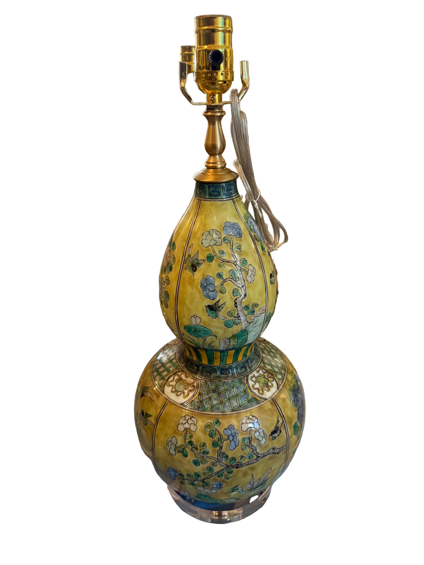 Yellow Rose Famille Gourd Lamp