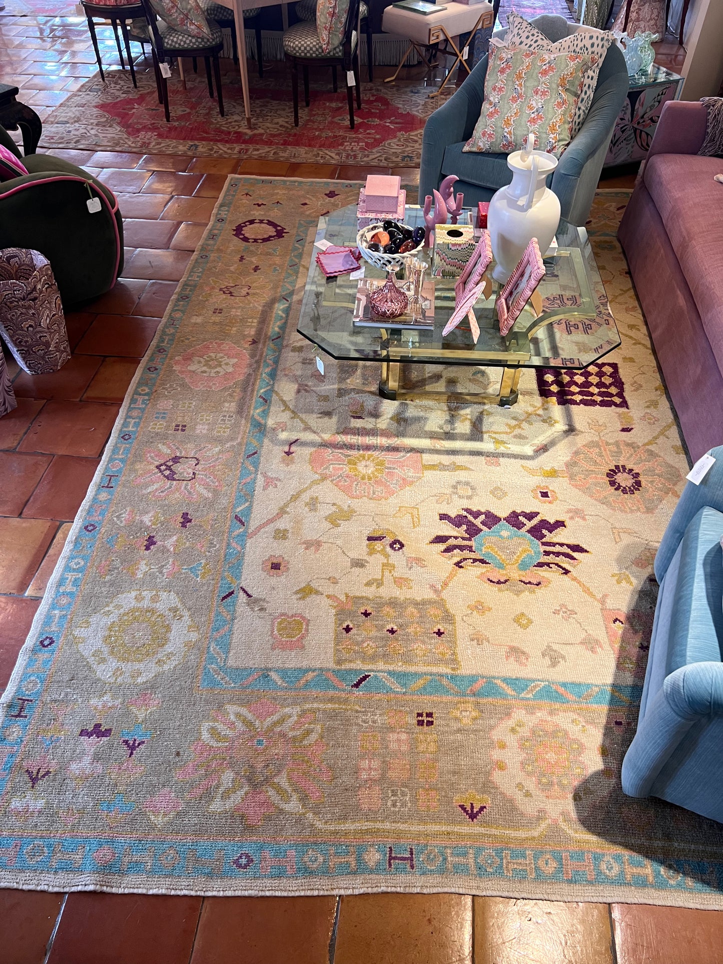 Beige & Pastel Oushak Rug - 9 x12