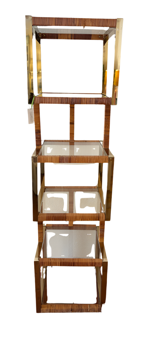 Vintage Rattan and Brass Shelf