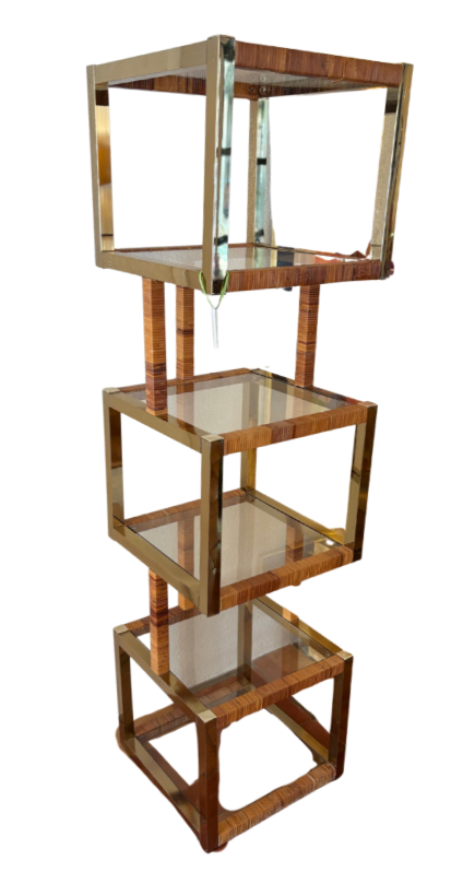Vintage Rattan and Brass Shelf