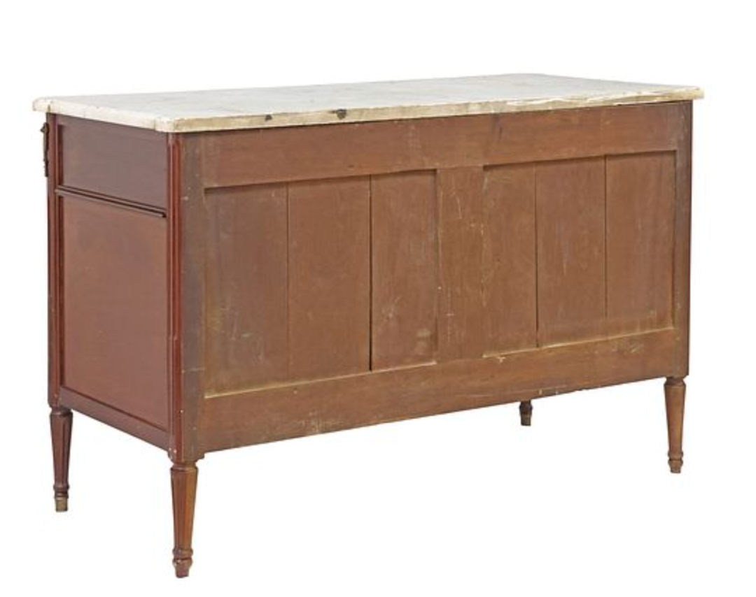 French Louis XVI Style Marble-Top Mahogany Breakfront Commode