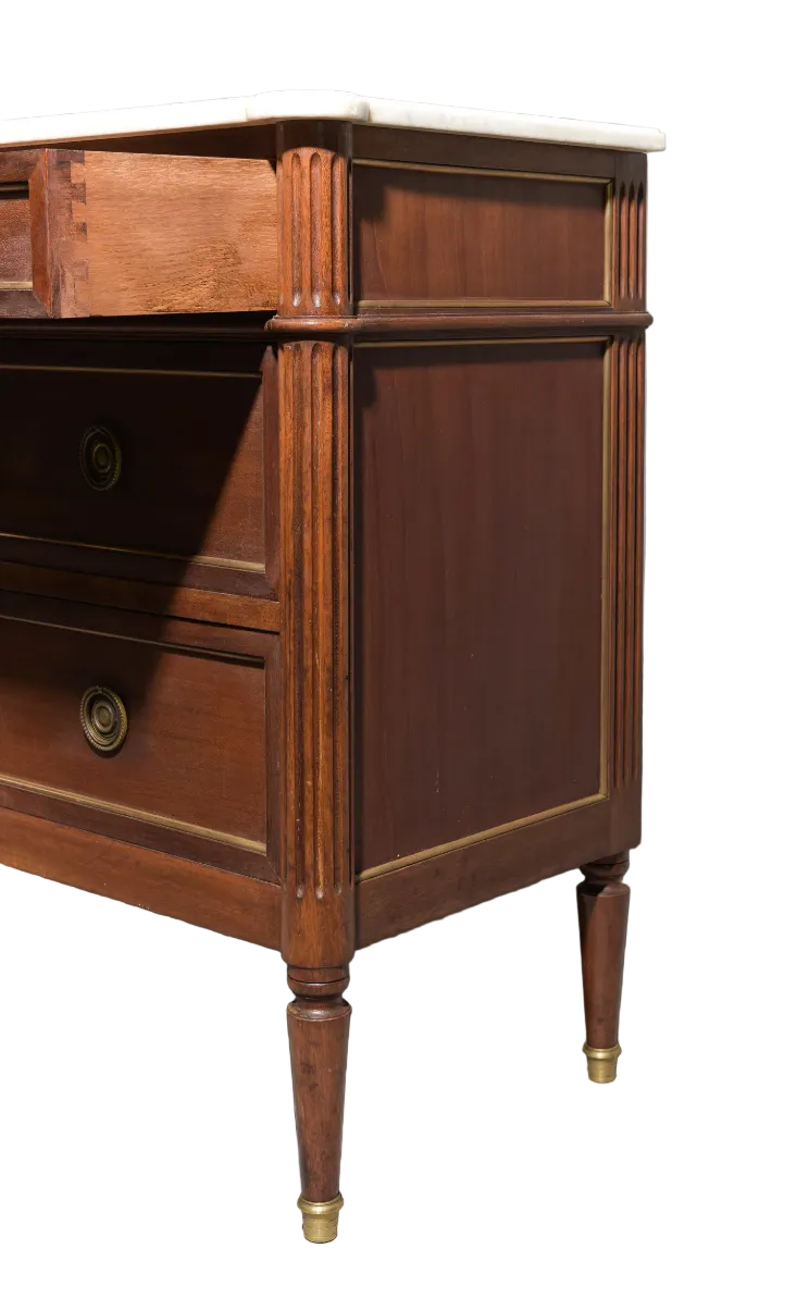 Louis XVI Style White Marble Top Chest