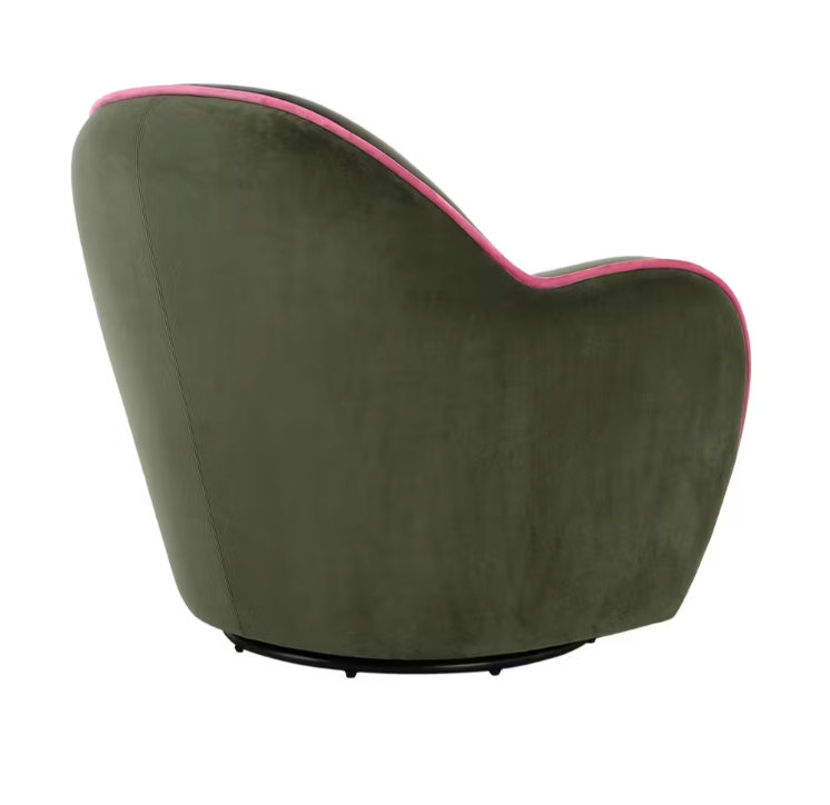 Velvet Upholstered Swivel Chair with Pink Piping