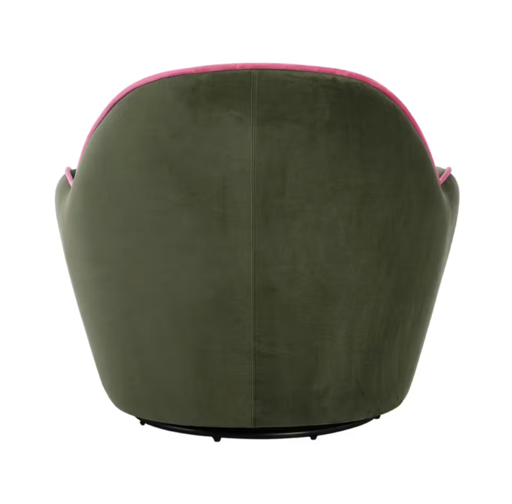 Velvet Upholstered Swivel Chair with Pink Piping