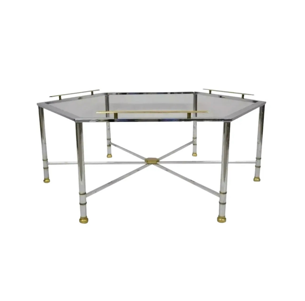 MCM Chrome and Brass Antique Coffee Table