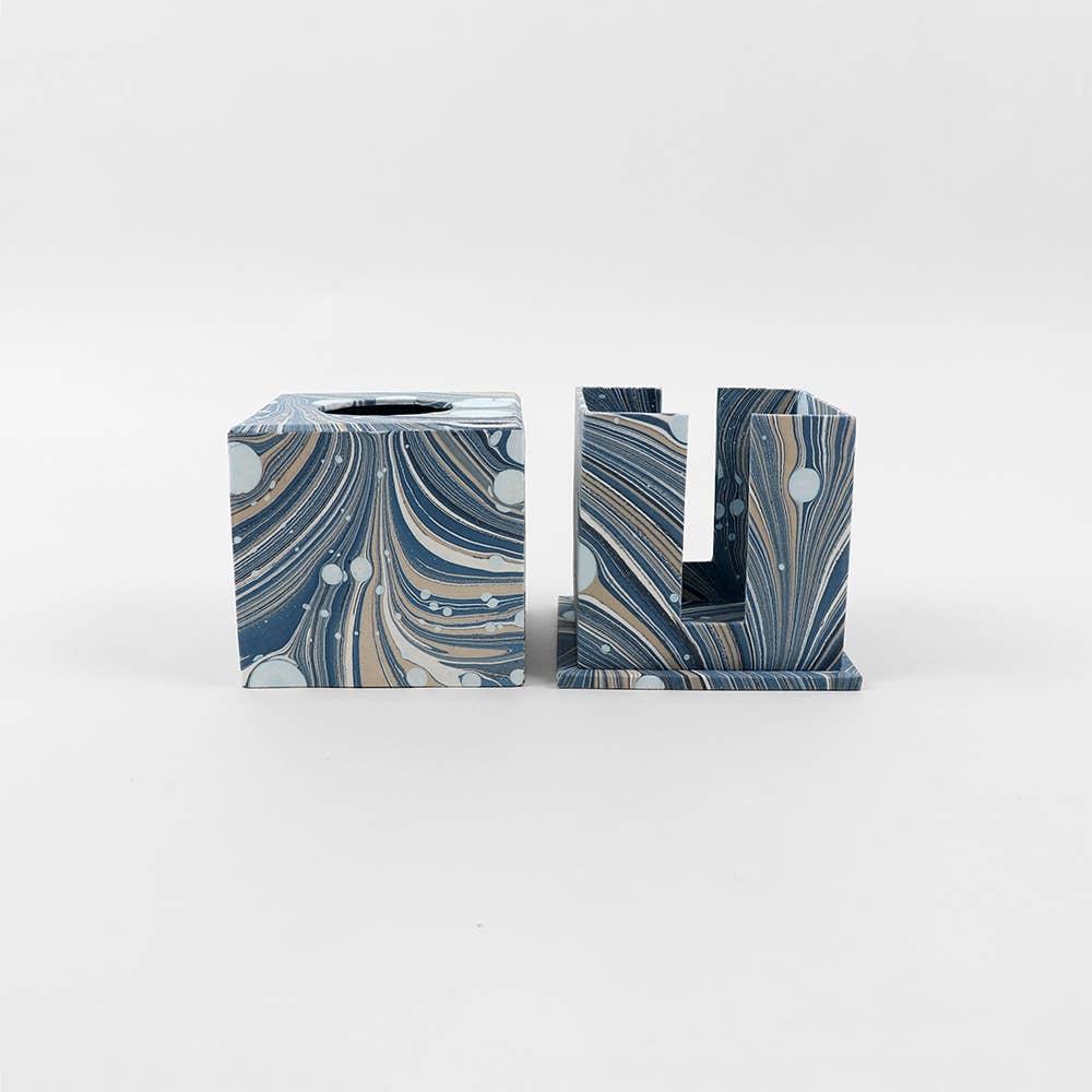 MARBLED TISSUE BOX FIRE WHIRL - BLUE