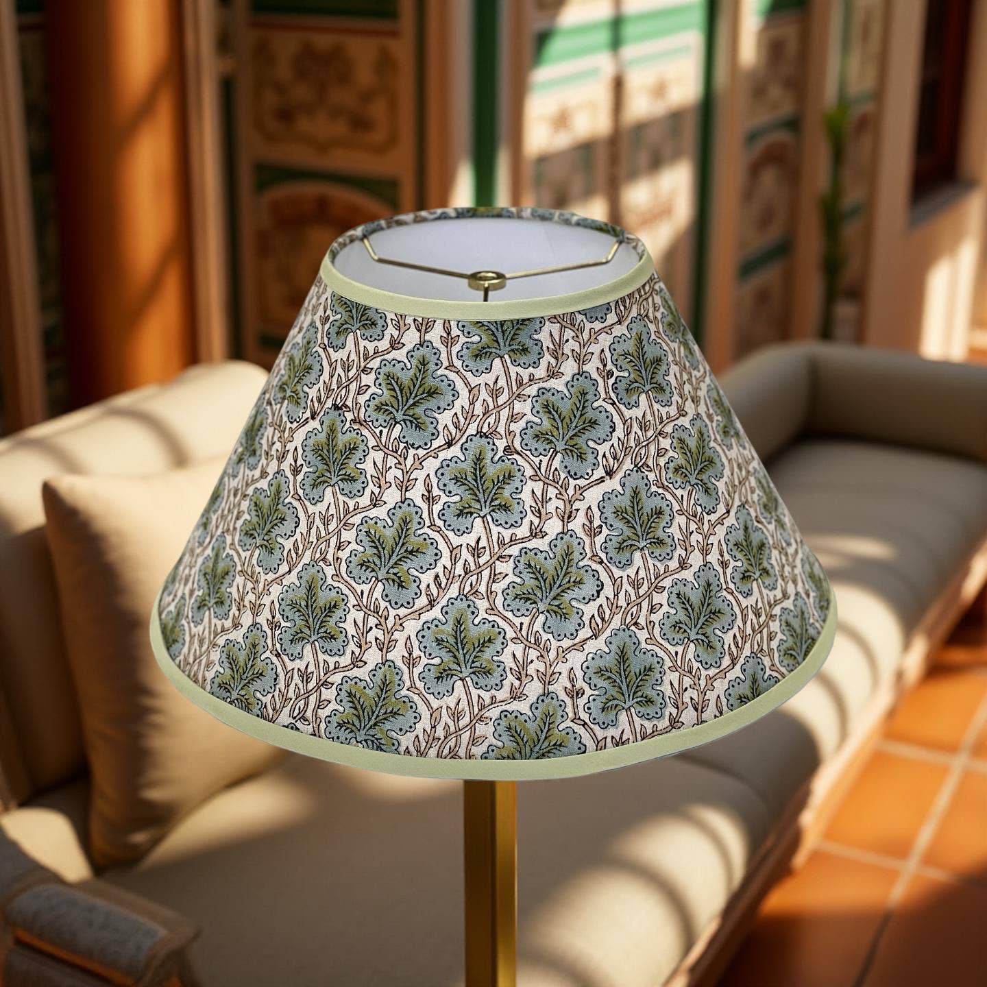 Hand Blocked Linen Empire Lampshade