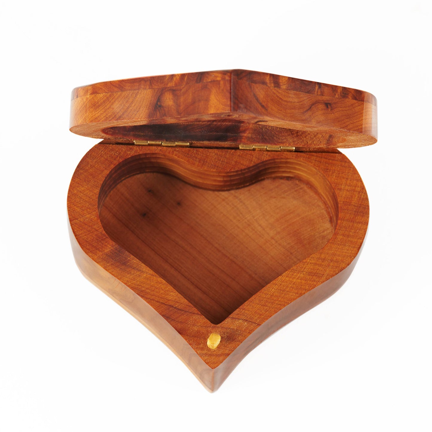 Burl Wood Heart-Shaped Ring Box