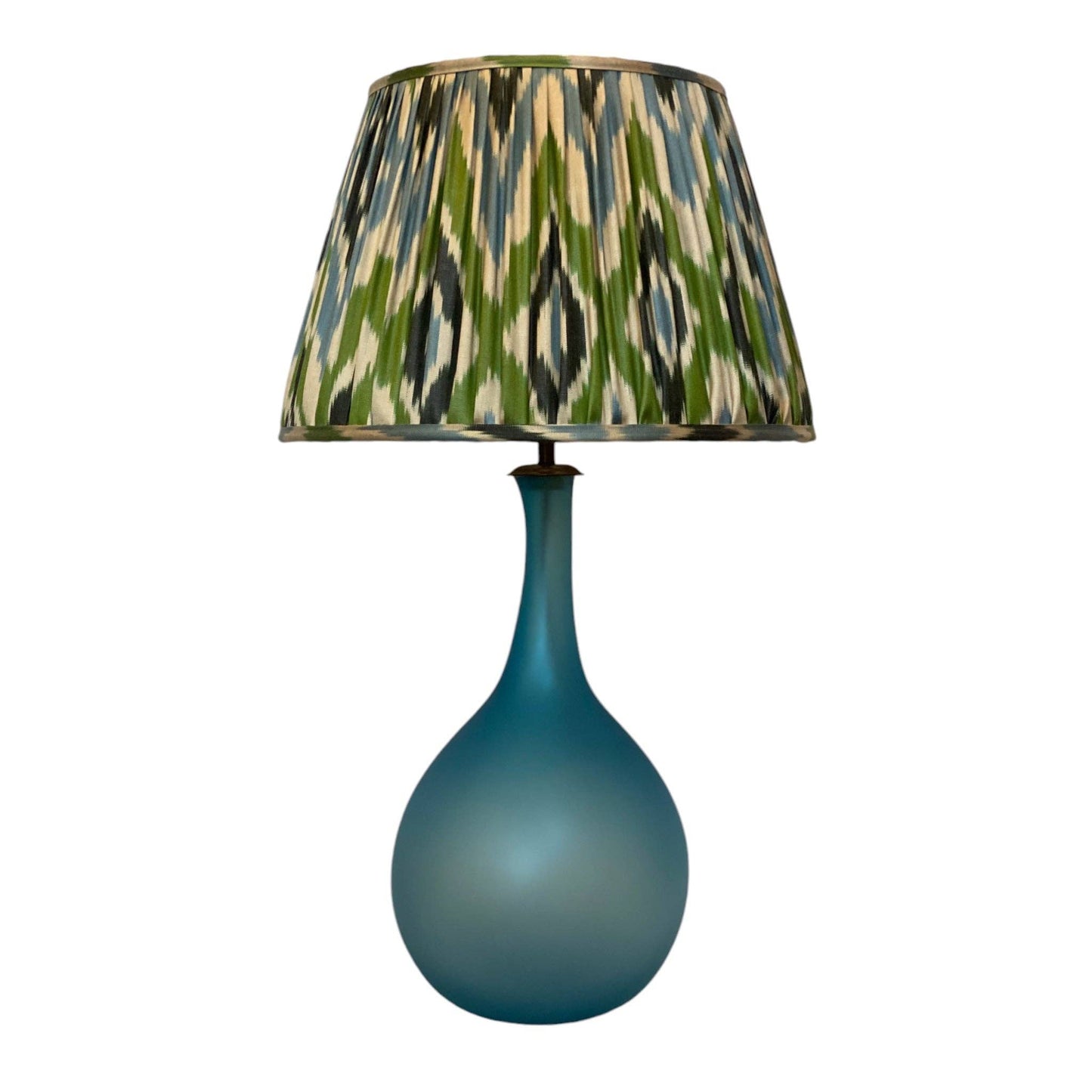 Blue and green ikat silk lampshade 18 in.