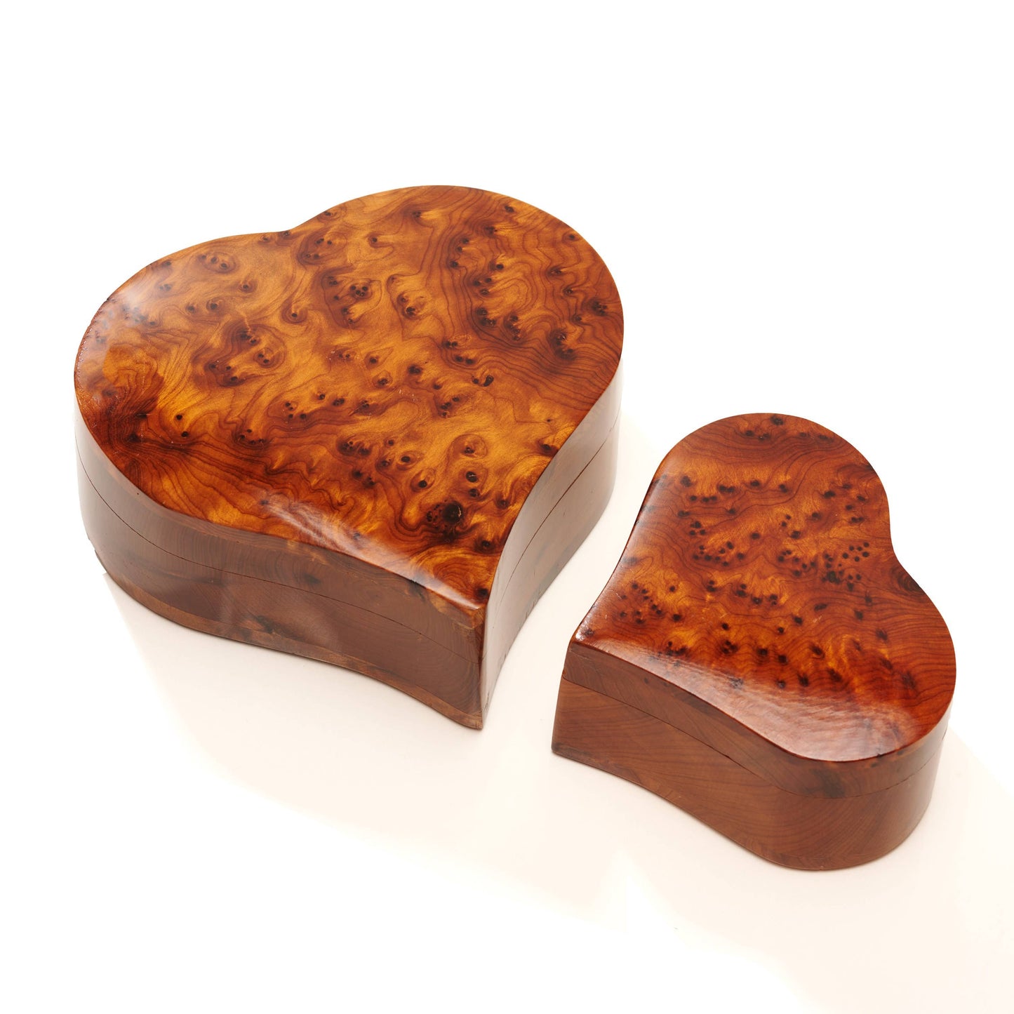 Burl Wood Heart-Shaped Ring Box
