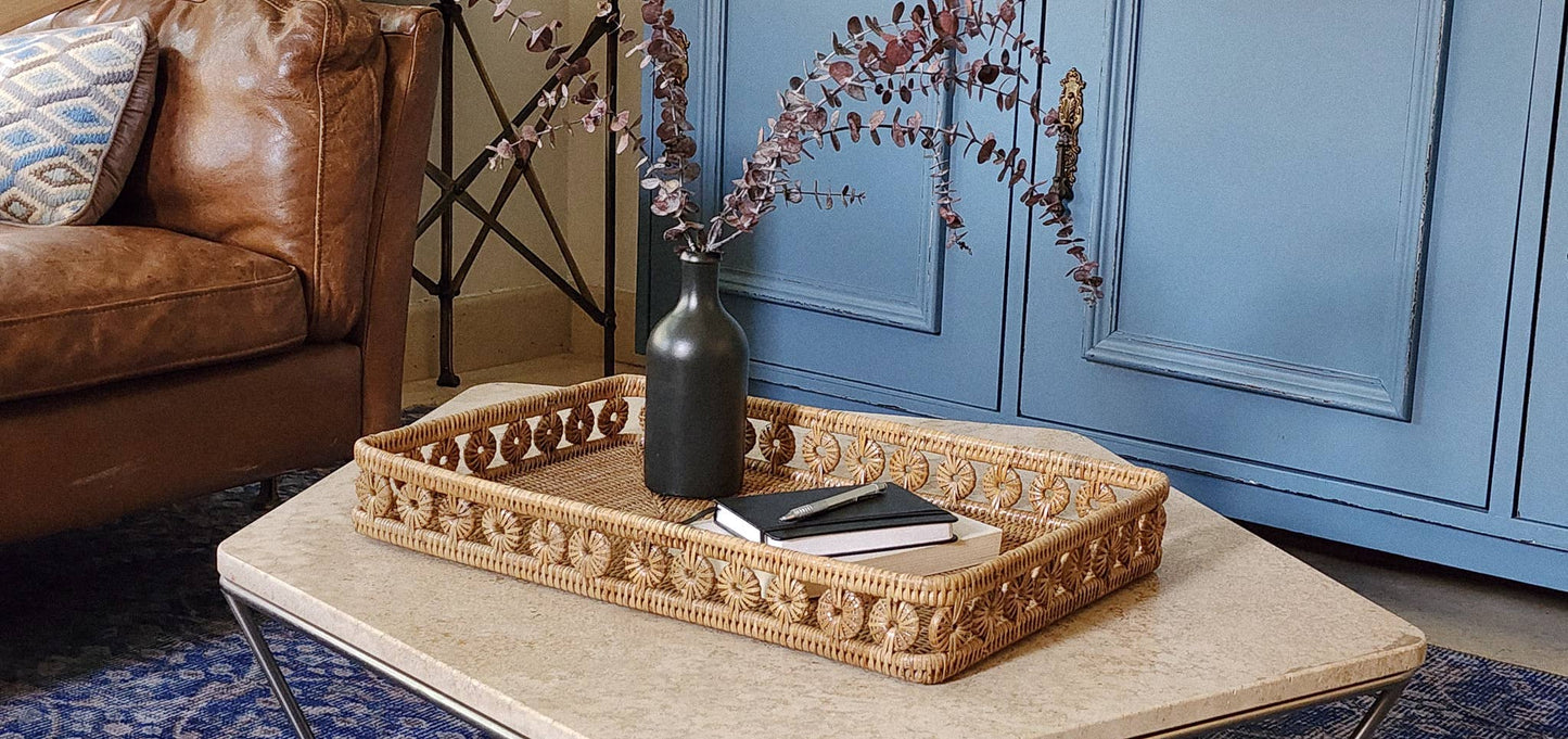 Rattan Rectangular Tray - Brown / 17"