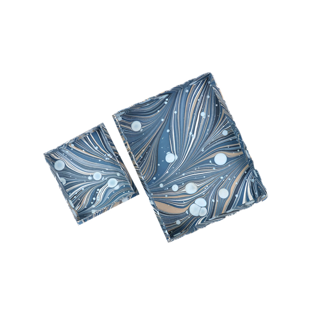 MARBLED SCALLOPED TRAY WHIRL BLUE LARGE