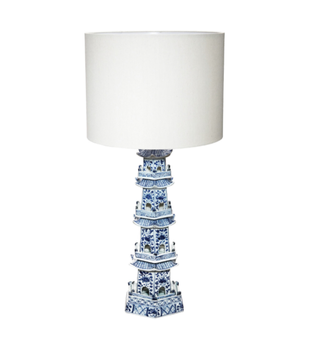 Hand-Painted Stoneware Pagoda Shaped Table Lamp