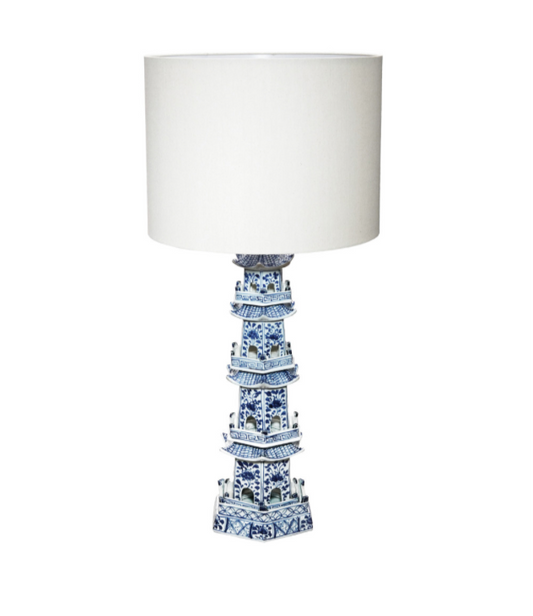 Hand-Painted Stoneware Pagoda Shaped Table Lamp