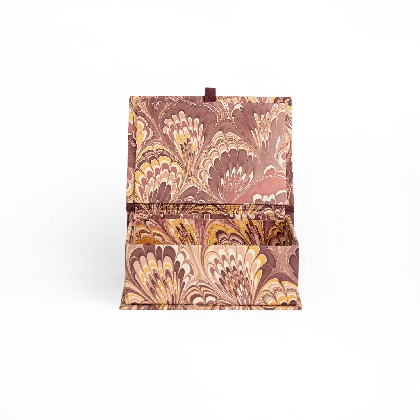 MARBLED KEEPSAKE BOX SET - BURGUNDY GOLDEN PEACOCK &PEBBLE - LARGER BOX