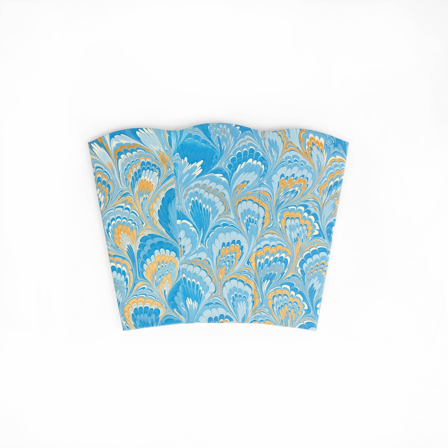 MARBLED SCALLOPED COLLAPSIBLE BASKET - BLUE GOLD PEACOCK
