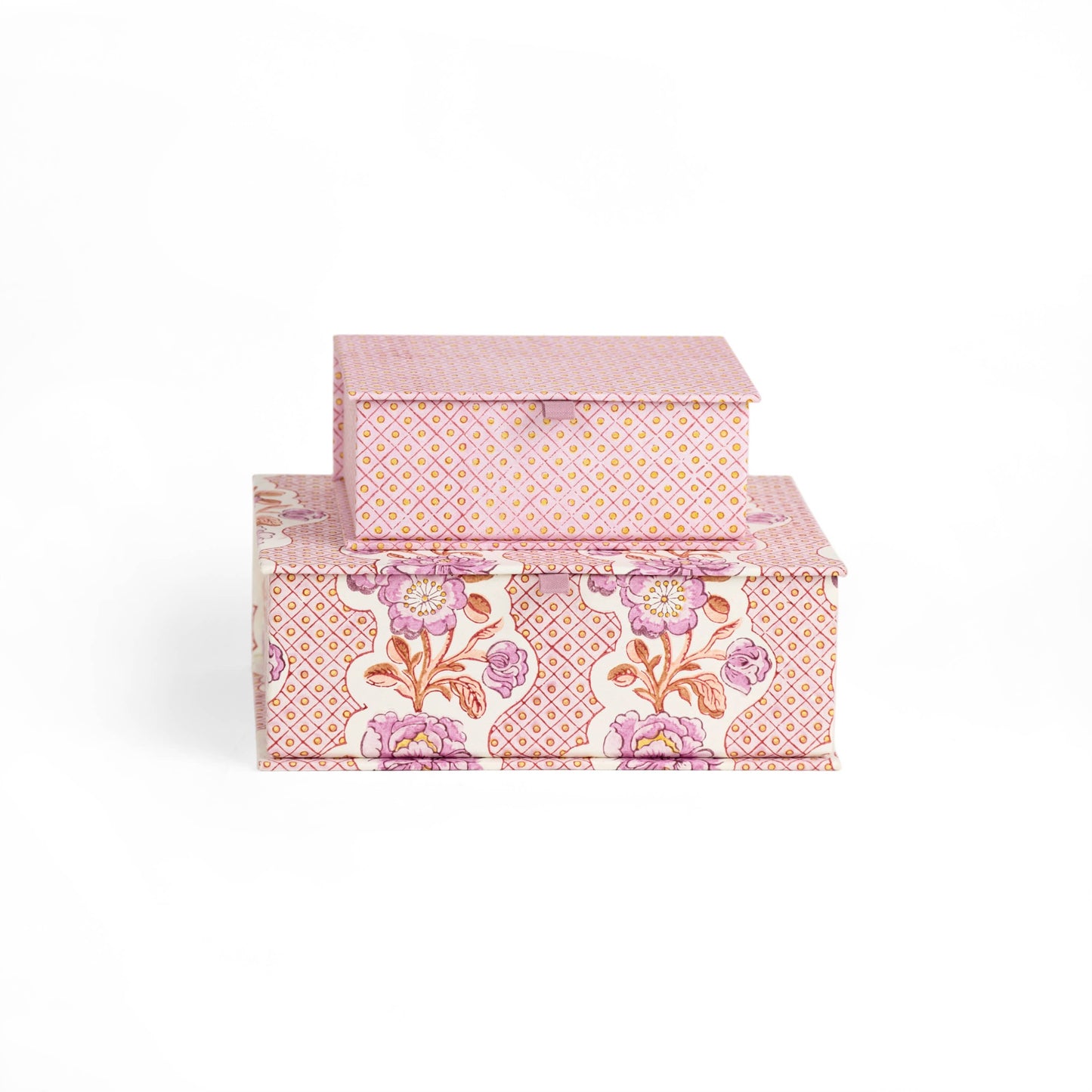 BLOCK-PRINTED KEEPSAKE BOX SET - BLOOMING TRELLIS LILAC