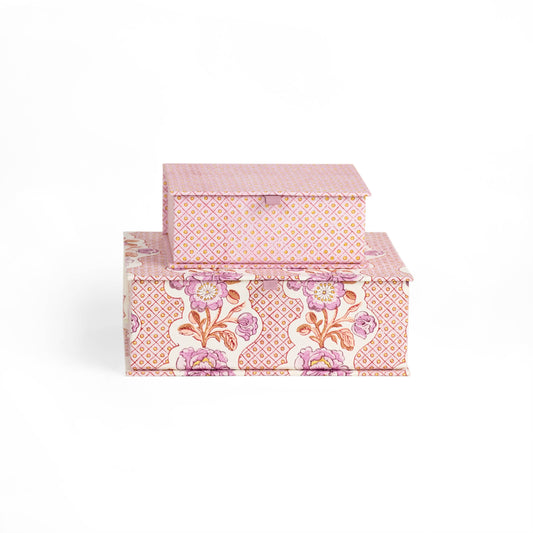 BLOCK-PRINTED KEEPSAKE BOX SET - BLOOMING TRELLIS LILAC