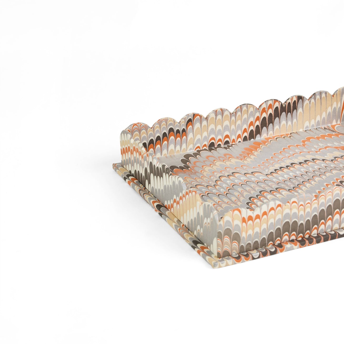 MARBLED SCALLOPED TRAY SET - ORANGE SILVER MOUNTAIN