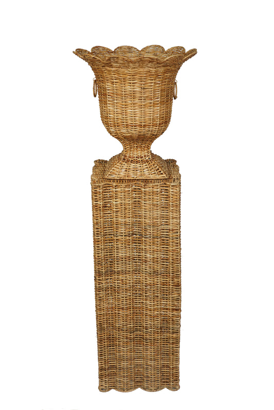 Square Scalloped Wicker Urn and Pedestal