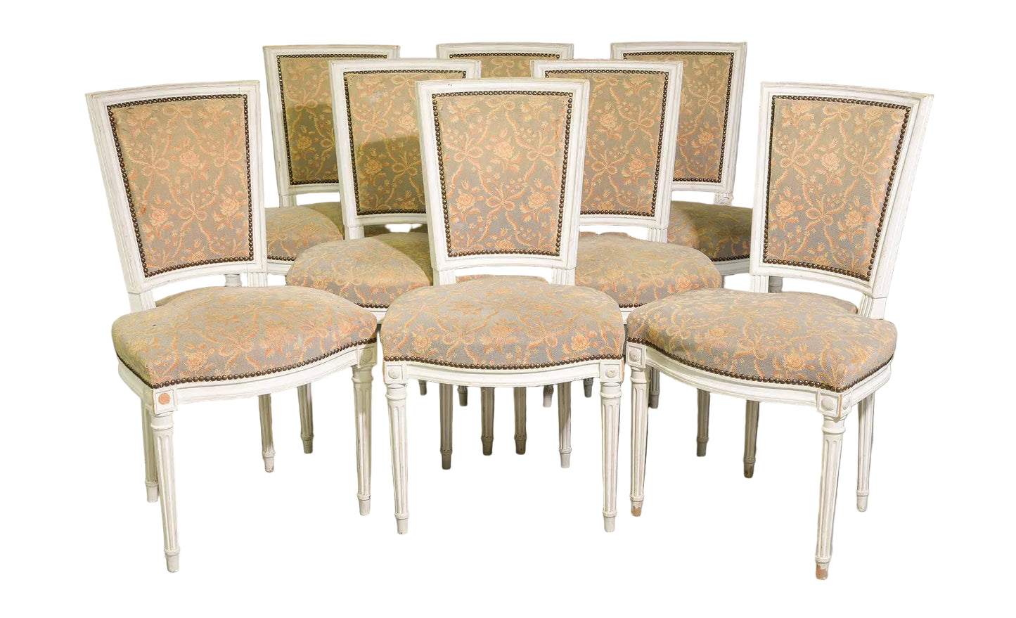 Louis XVI Style Set of 8 Painted Dining Chairs