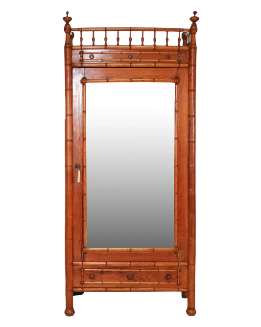 French Faux Bamboo Mirrored Wardrobe