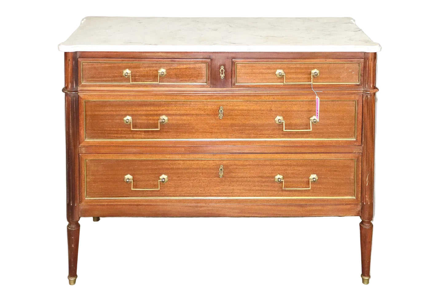 Louis XVI Style Mahogany Chest - White Marble Top