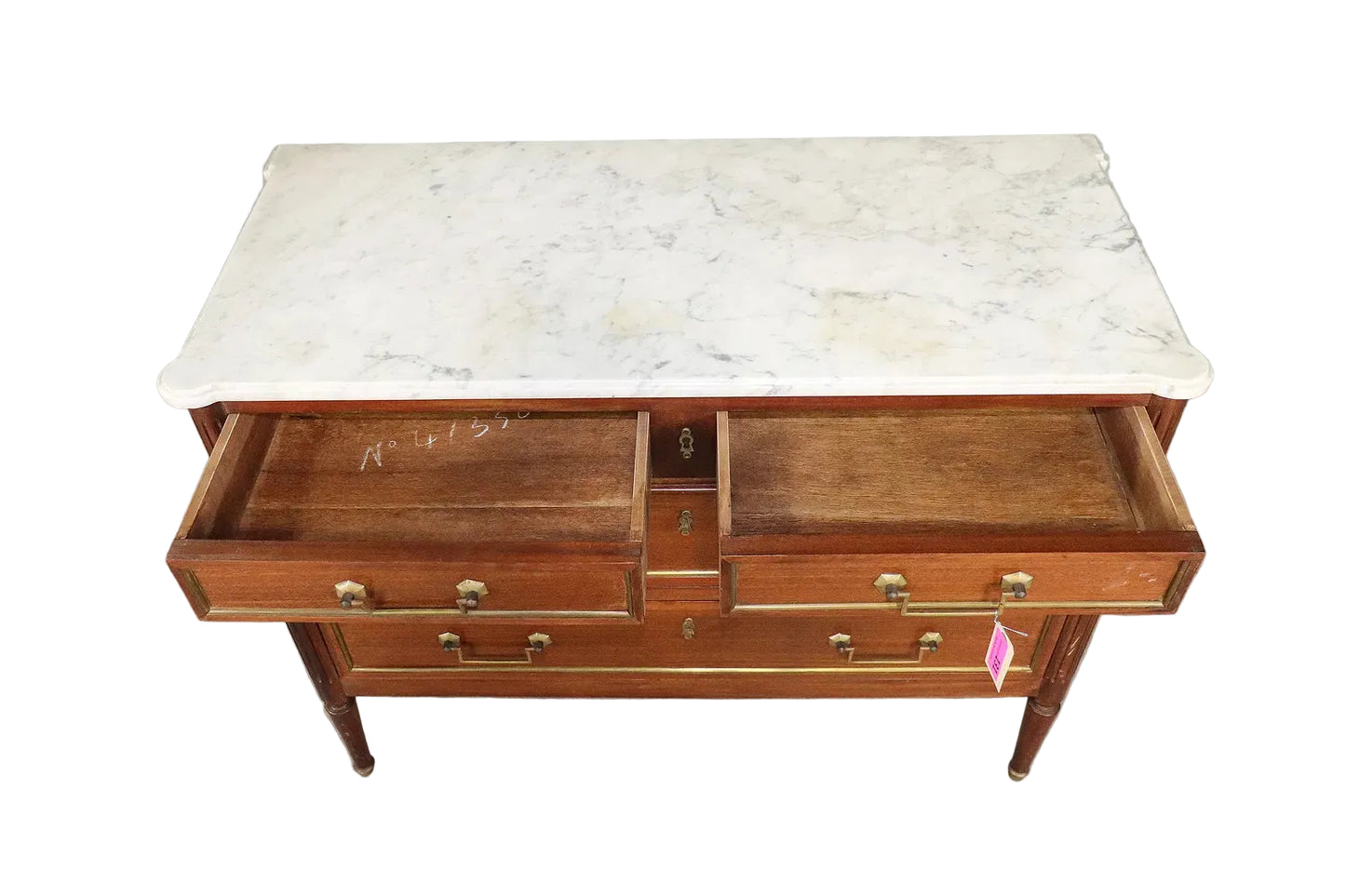 Louis XVI Style Mahogany Chest - White Marble Top