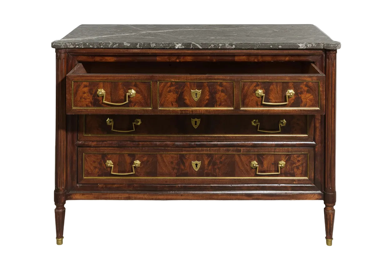 Louis XVI Style Dark Marble Top Dresser