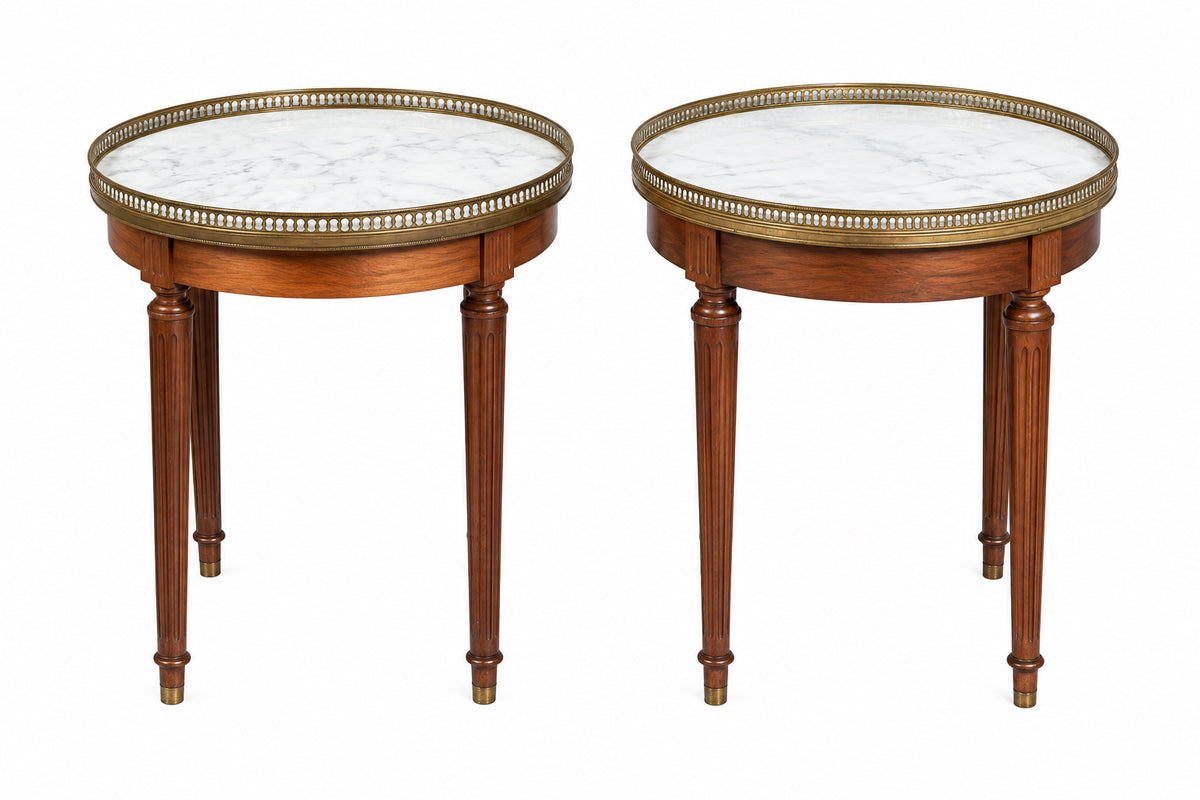 Pair of Louis XVI Style White Marble Top Side Tables