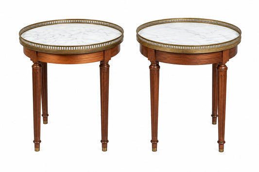 Pair of Louis XVI Style White Marble Top Side Tables