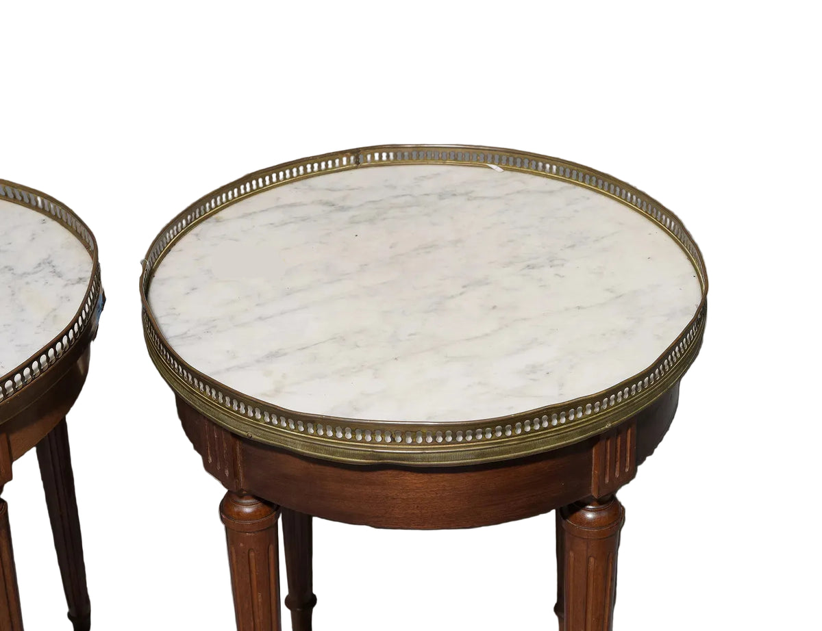 Pair of Louis XVI Style White Marble Top Side Tables