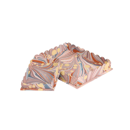 Marbled Scalloped Tray Set - TWILIGHT FIRE WHIRL